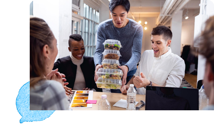 Group of friends ordering takeout in office