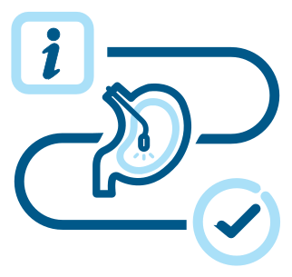 Illustration showing an endoscopy procedure with information and check mark icons