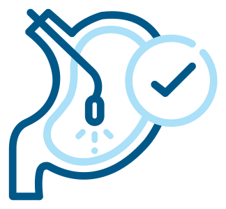 Illustration of an endoscope in the esophagus with a check mark